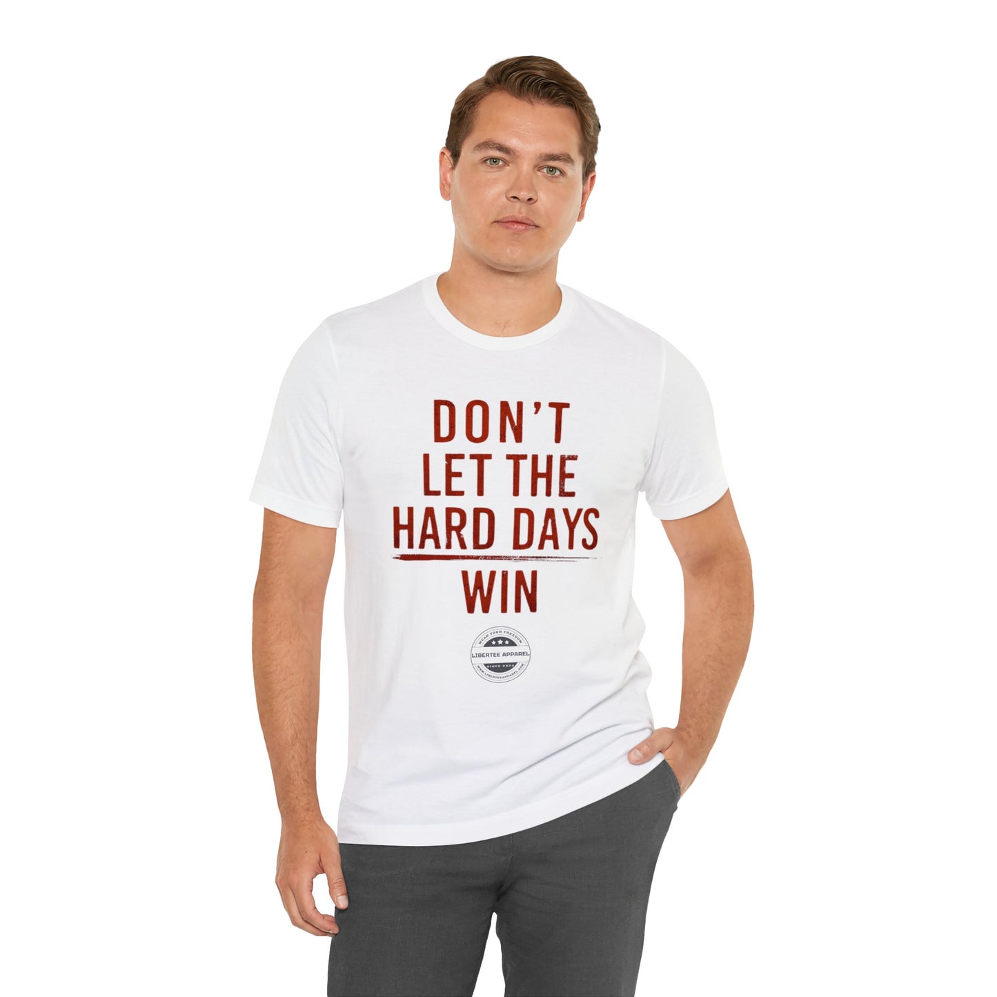 Don't let hard days win "RED" Unisex Jersey Short Sleeve Tee