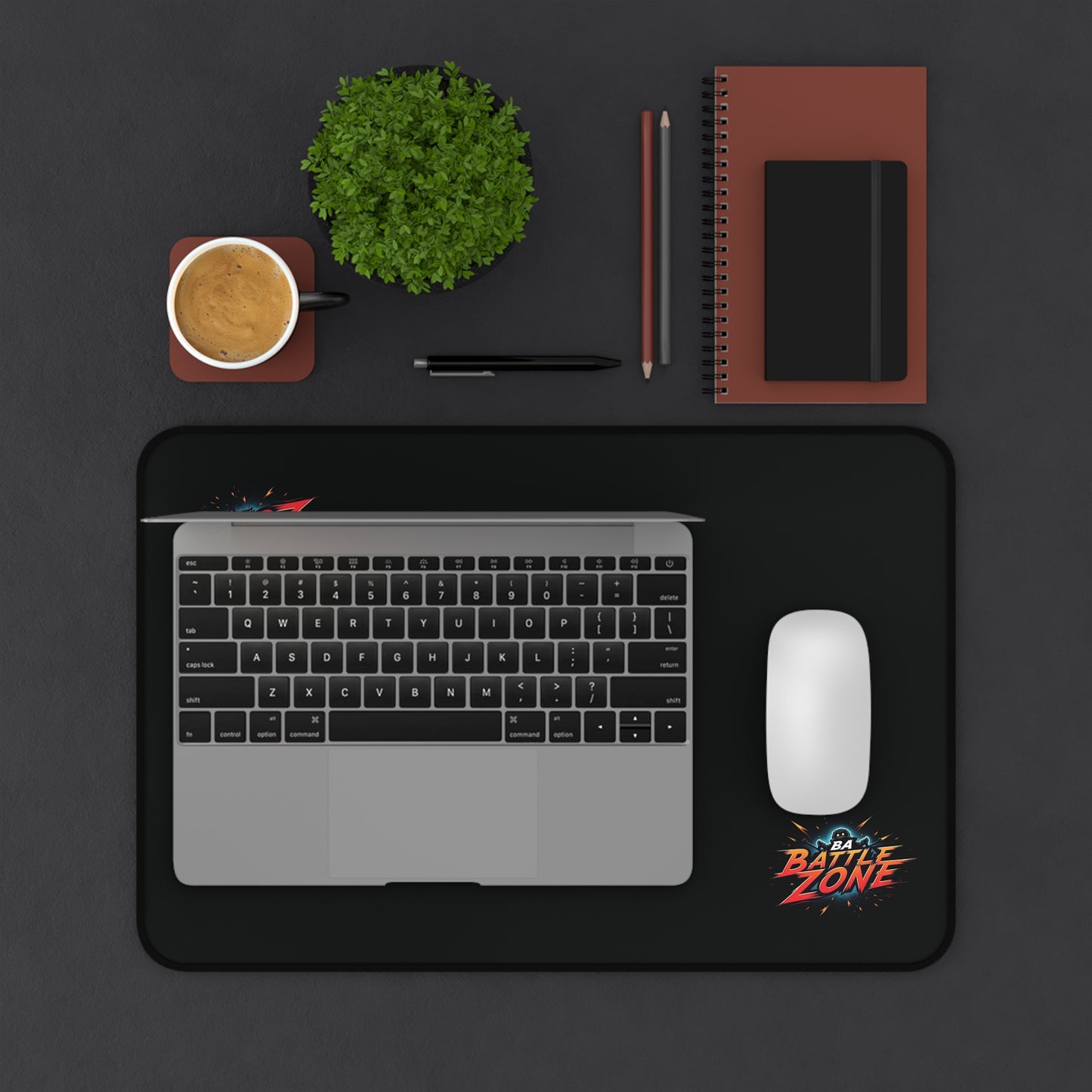 Desk Mat — BA BattleZone Gaming Desk Mat (Sleek Black, Logo Accent)