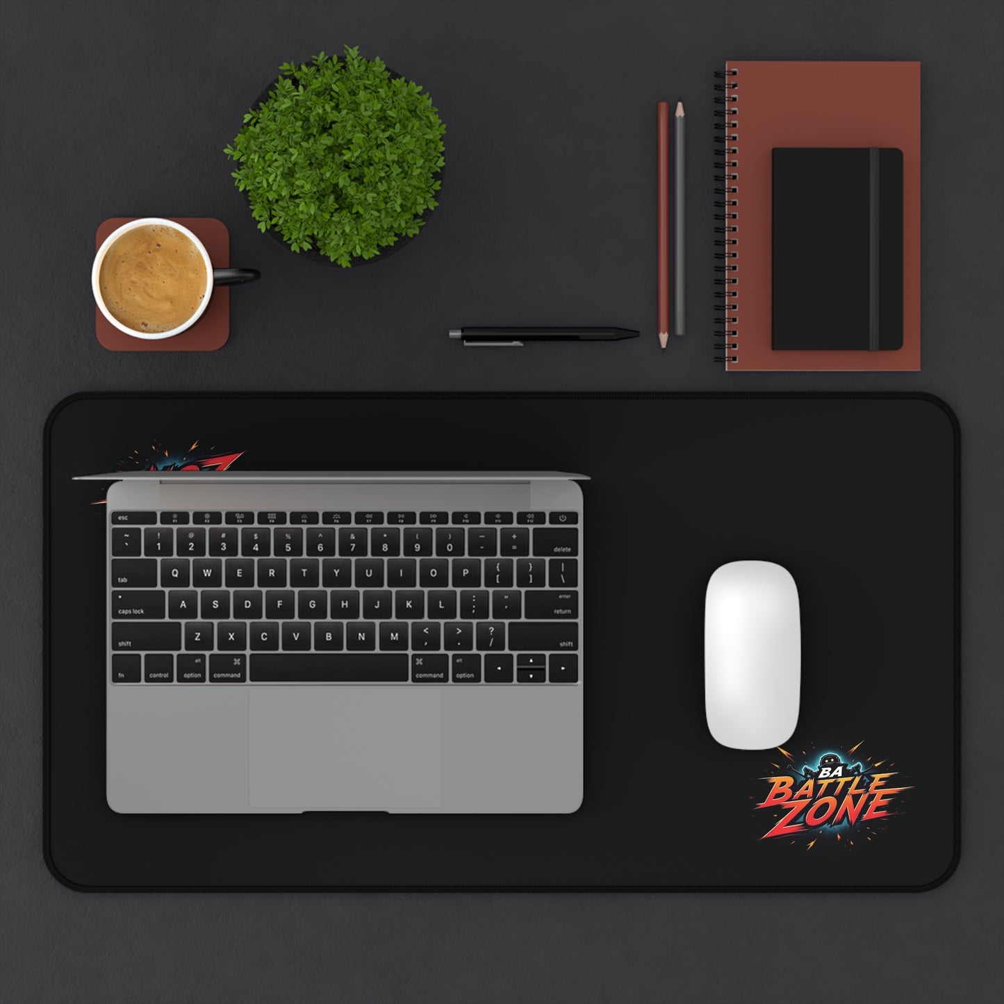 Desk Mat — BA BattleZone Gaming Desk Mat (Sleek Black, Logo Accent)